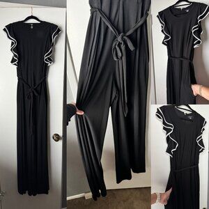 Tommy Hilfiger Black Jumpsuit with Pockets, Ruffled Sleeve Romper with Belt